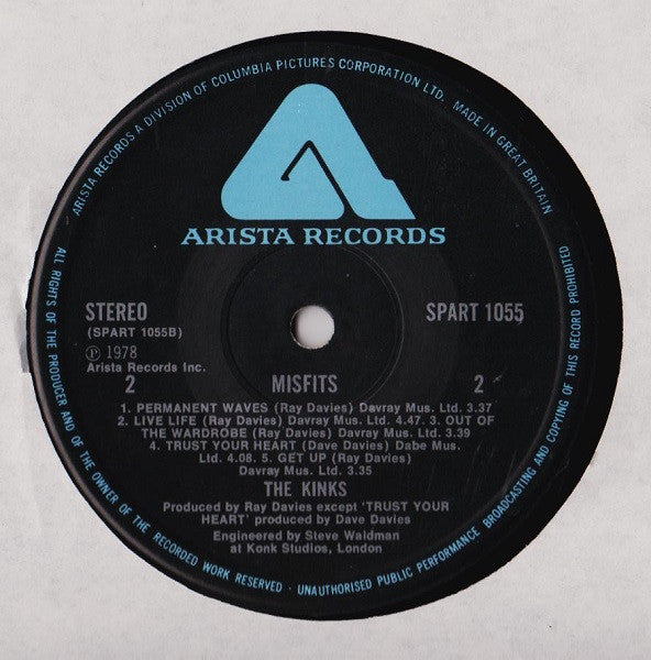 The Kinks - Misfits (Vinyl, LP, Album) Very Good Plus (VG+) / Very Good (VG)
