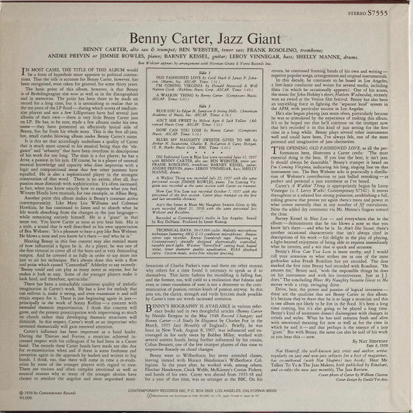 Benny Carter - Jazz Giant (Vinyl, LP, Album, Stereo) Very Good Plus (VG+) / Very Good Plus (VG+)