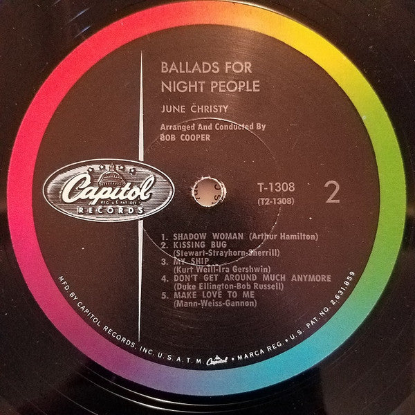 June Christy - Ballads For Night People (Vinyl, LP, Album, Mono) Good Plus (G+) / Good Plus (G+)