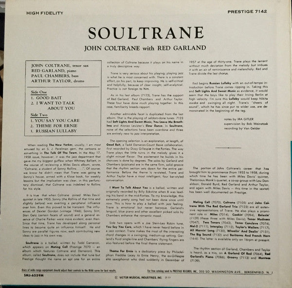 John Coltrane - Soultrane (Vinyl, LP, Album, Reissue, Mono) Very Good (VG) / Very Good (VG)