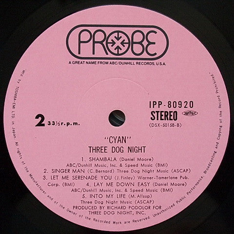 Three Dog Night - Cyan (Vinyl, LP, Album) Very Good (VG) / Good (G)