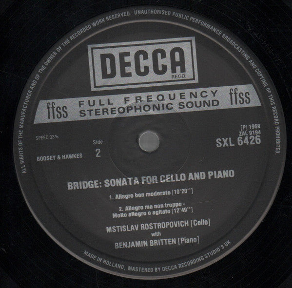 Franz Schubert - Schubert: Sonata For Arpeggione And Piano / Bridge: Sonata For Cello And Piano (Vinyl, LP, Album, Repress) Very Good (VG) / Very Good Plus (VG+)