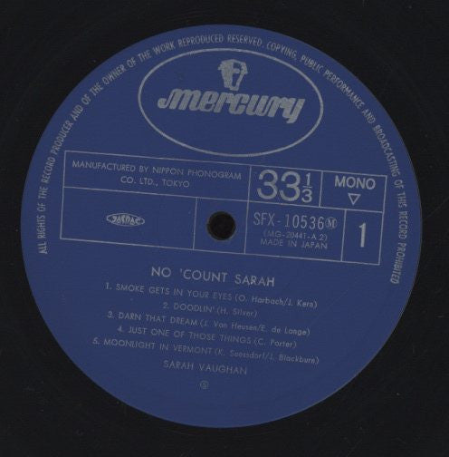 Sarah Vaughan - No Count Sarah (Vinyl, LP, Album, Reissue, Mono) Very Good Plus (VG+) / Very Good Plus (VG+)
