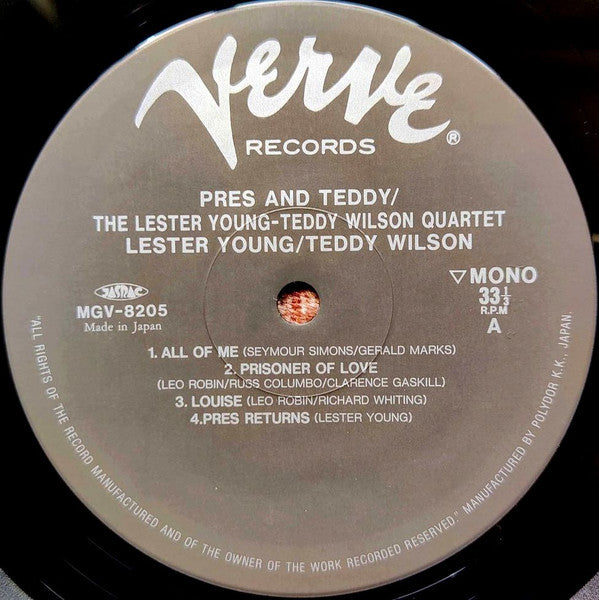 The Lester Young-Teddy Wilson Quartet - Pres And Teddy (Vinyl, LP, Album, Reissue, Mono) Near Mint (NM or M-) / Very Good Plus (VG+)