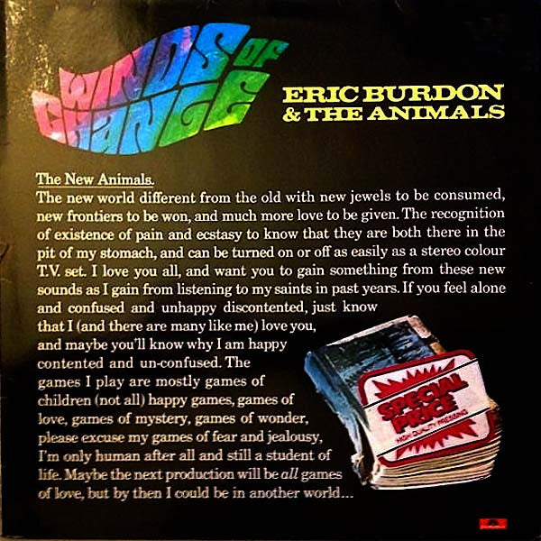 Eric Burdon & The Animals - Winds Of Change (Vinyl, LP, Album, Stereo, Reissue) Very Good Plus (VG+) / Very Good (VG)