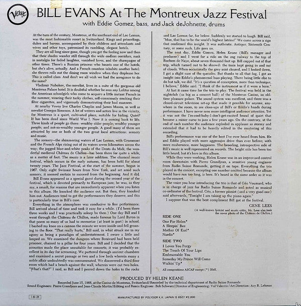 Bill Evans - At The Montreux Jazz Festival (Vinyl, LP, Album, Reissue) Near Mint (NM or M-) / Very Good (VG)