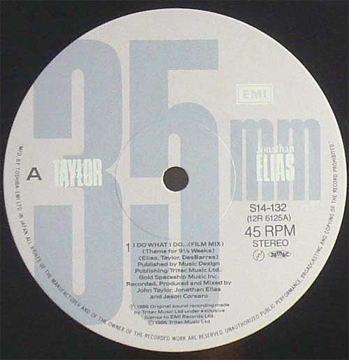 John Taylor - I Do What I Do...(Theme For 9½ Weeks) (Vinyl, 12", 45 RPM) Very Good Plus (VG+) / Very Good (VG)