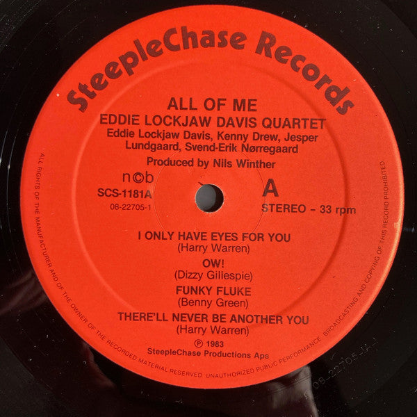 Eddie Lockjaw Davis Quartet - All Of Me (Vinyl, LP, Album) Very Good Plus (VG+) / Very Good (VG)