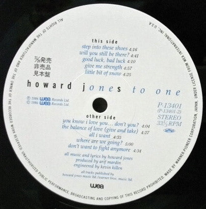 Howard Jones - One To One (Vinyl, LP, Album, Promo) Near Mint (NM or M-) / Very Good Plus (VG+)