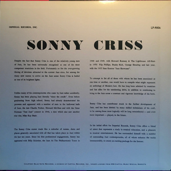 Sonny Criss - Jazz - USA (Vinyl, LP, Album, Reissue, Mono) Mint (M) / Mint (M)