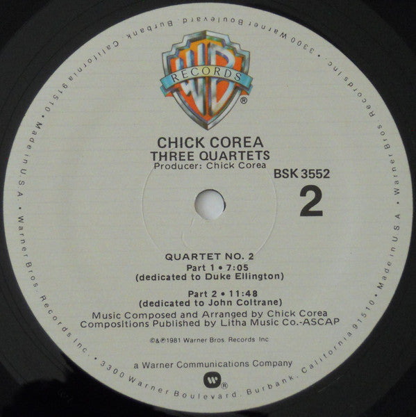 Chick Corea - Three Quartets (Vinyl, LP, Album, Stereo)