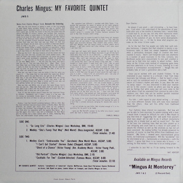 Charles Mingus - My Favorite Quintet (Vinyl, LP, Album, Reissue, Stereo) Very Good Plus (VG+) / Very Good (VG)
