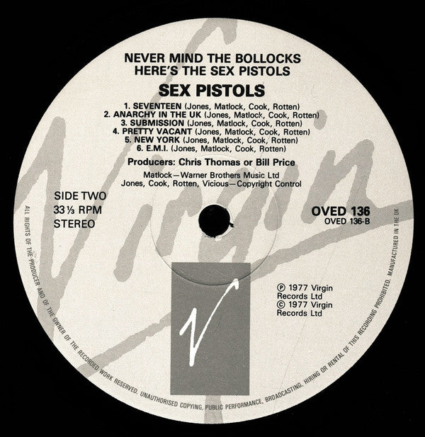 Sex Pistols - Never Mind The Bollocks Here's The Sex Pistols (Vinyl, LP, Album, Reissue, Stereo) Near Mint (NM or M-) / Very Good Plus (VG+)