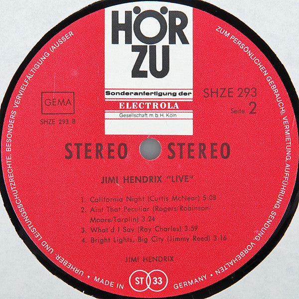 Jimi Hendrix - Live (Vinyl, LP, Stereo) Very Good (VG) / Good Plus (G+)