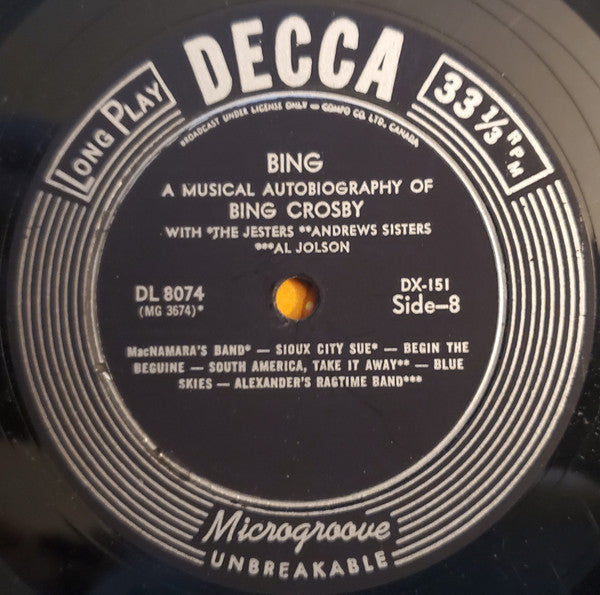 Bing Crosby - Bing: A Musical Autobiography (5xVinyl, Box Set, LP, Compilation, Mono) Very Good Plus (VG+) / Good (G)