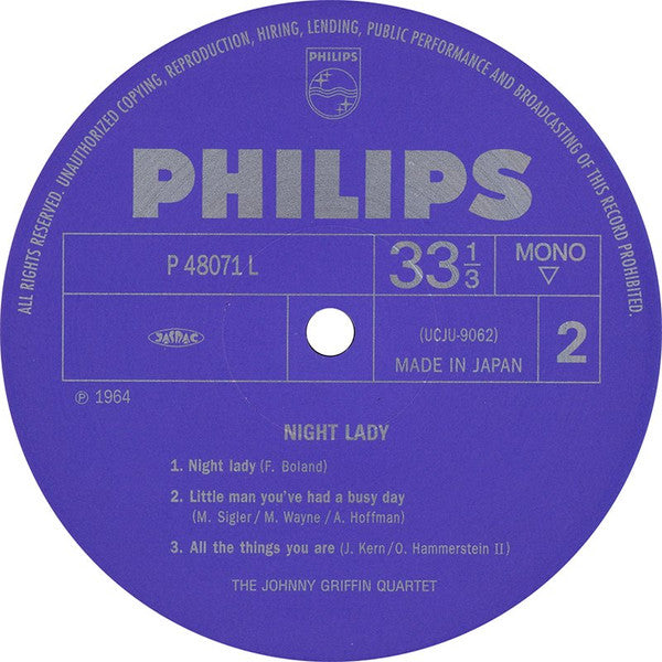 The Johnny Griffin Quartet - Night Lady (Vinyl, LP, Album, Reissue, Remastered, Limited Edition, Mono) Very Good Plus (VG+) / Very Good Plus (VG+)