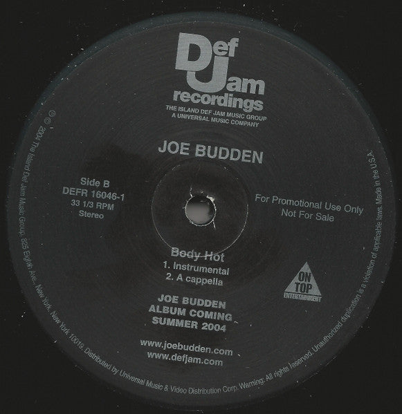 Joe Budden - Body Hot (Vinyl, 12", 33 ⅓ RPM, Single, Promo, Stereo) Very Good (VG) / Very Good (VG)