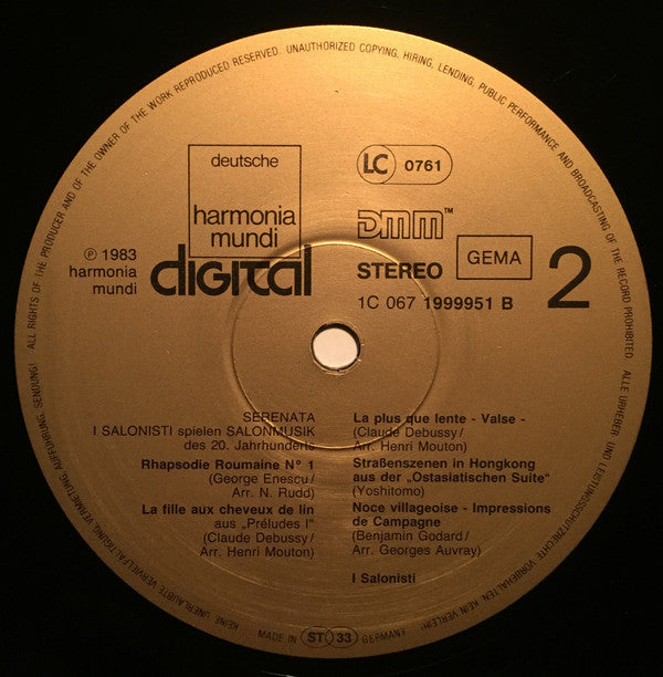 I Salonisti - Serenata • I Salonisti Spielen Salonmusik (Vinyl, LP, Album) Very Good Plus (VG+) / Very Good Plus (VG+)