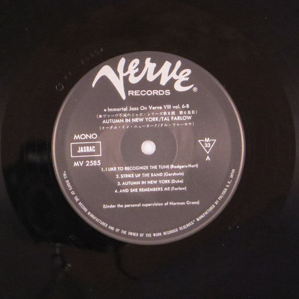 Tal Farlow - Autumn In New York (Vinyl, LP, Album, Reissue, Mono) Very Good (VG) / Very Good (VG)