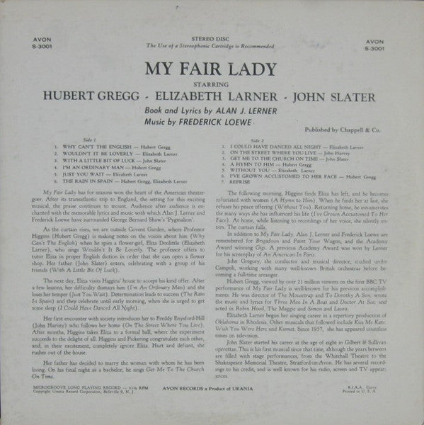 The Knightsbridge Theatre Orchestra And Chorus - My Fair Lady: British Cast (Vinyl, LP, Stereo) Very Good (VG) / Very Good Plus (VG+)