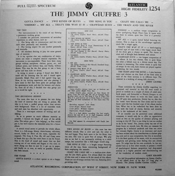 The Jimmy Giuffre Trio - The Jimmy Giuffre 3 (Vinyl, LP, Album, Reissue) Very Good (VG) / Very Good (VG)