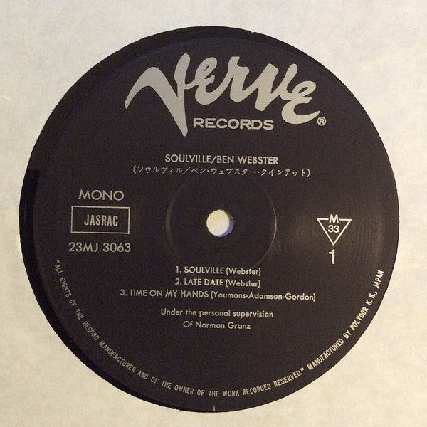 The Ben Webster Quintet - Soulville (Vinyl, LP, Album, Reissue, Mono) Very Good Plus (VG+) / Very Good Plus (VG+)