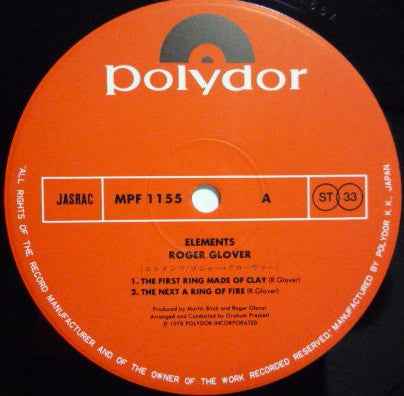 Roger Glover - Elements (Vinyl, LP, Album) Good Plus (G+) / Very Good (VG)