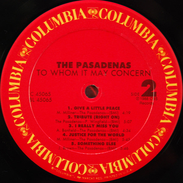 The Pasadenas - To Whom It May Concern (Vinyl, LP, Album, Stereo) Very Good Plus (VG+) / Very Good (VG)