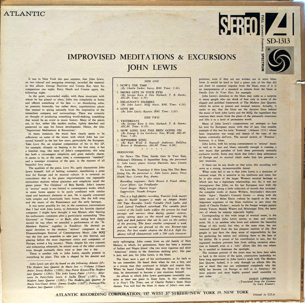 John Lewis (2) - Improvised Meditations & Excursions (Vinyl, LP, Album, Repress, Stereo) Very Good (VG) / Very Good Plus (VG+)