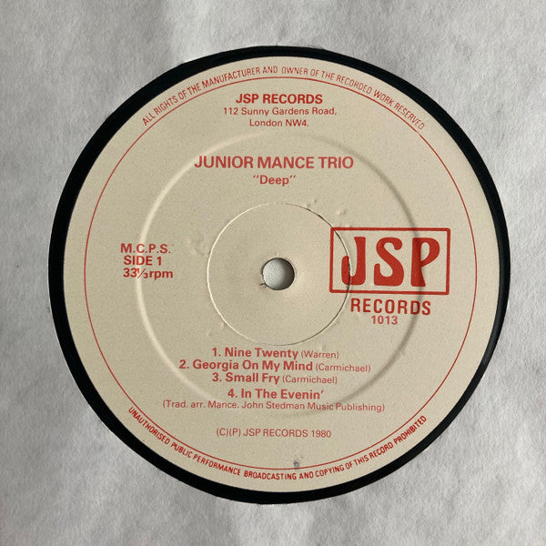 Junior Mance Trio - Deep (Vinyl, LP, Album) Very Good Plus (VG+) / Very Good Plus (VG+)