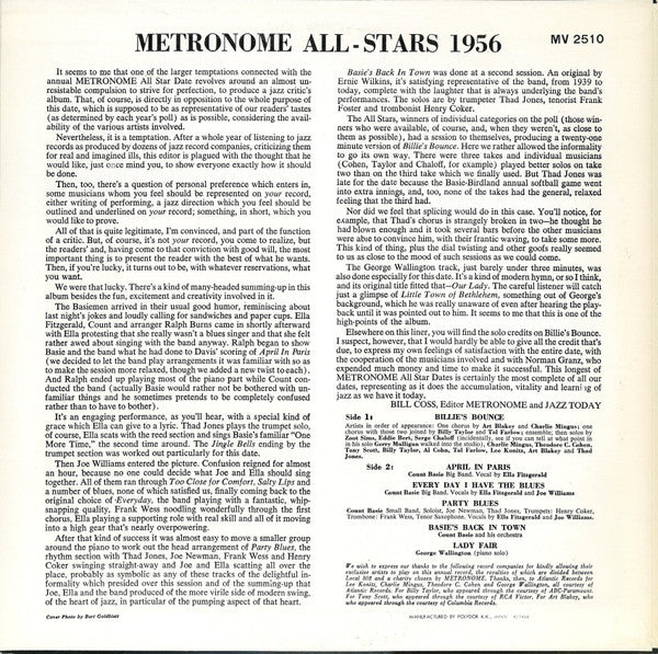 Metronome All Stars - Metronome All-Stars 1956 (Vinyl, LP, Album, Mono) Very Good (VG) / Very Good (VG)
