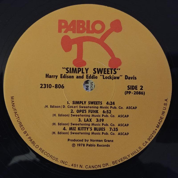 Harry Edison - Simply Sweets (Vinyl, LP, Album, Stereo) Very Good Plus (VG+) / Very Good (VG)