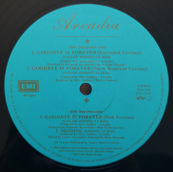 Arcadia (3) - Goodbye Is Forever (Extended Remix) (Vinyl, 12", 45 R...