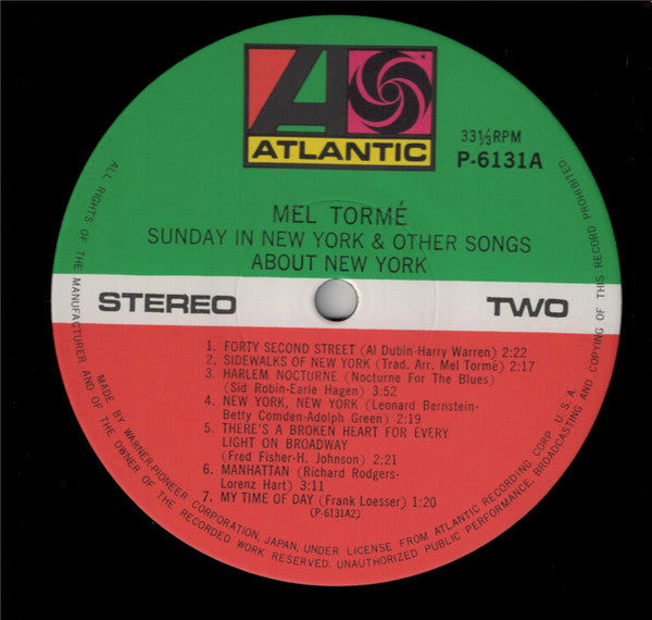 Mel Tormé - Sings Sunday In New York And Other Songs About New York (Vinyl, LP, Album, Reissue, Stereo) Very Good Plus (VG+) / Very Good (VG)