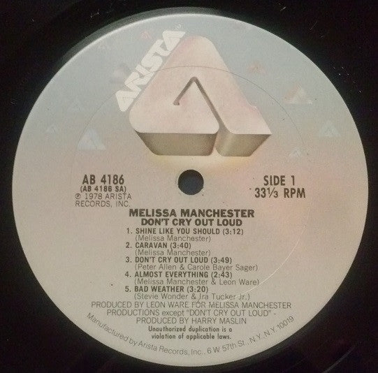 Melissa Manchester - Don't Cry Out Loud (Vinyl, LP, Album) Very Good Plus (VG+) / Very Good Plus (VG+)