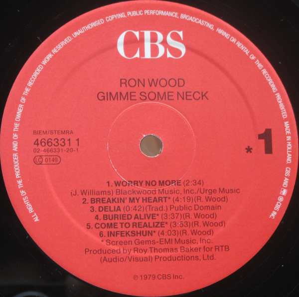 Ron Wood - Gimme Some Neck (Vinyl, LP, Album, Reissue) Very Good Plus (VG+) / Very Good Plus (VG+)