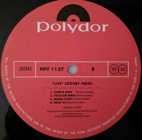 Crosby & Nash - Live (Vinyl, LP, Album)