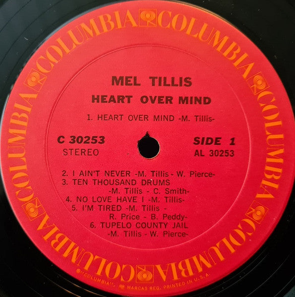 Mel Tillis - Heart Over Mind (Vinyl, LP, Compilation, Stereo) Very Good (VG) / Very Good (VG)