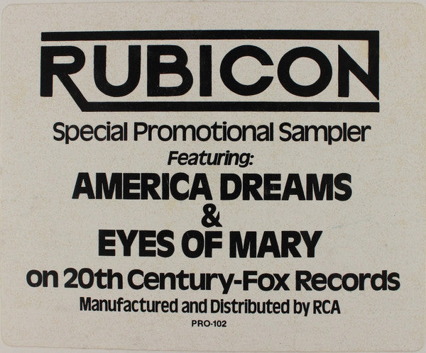 Rubicon (2) - America Dreams / Eyes Of Mary (Vinyl, 12", 33 ⅓ RPM, Promo) Very Good (VG) / Good (G)