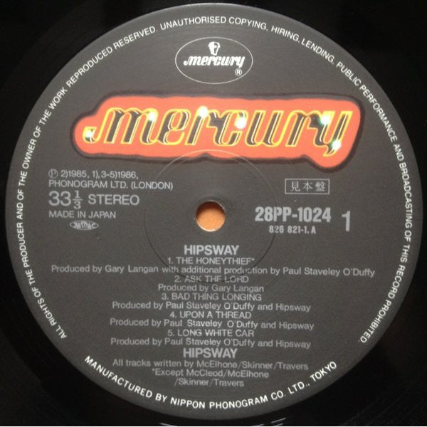 Hipsway - Hipsway (Vinyl, LP, Album) Near Mint (NM or M-) / Very Good Plus (VG+)