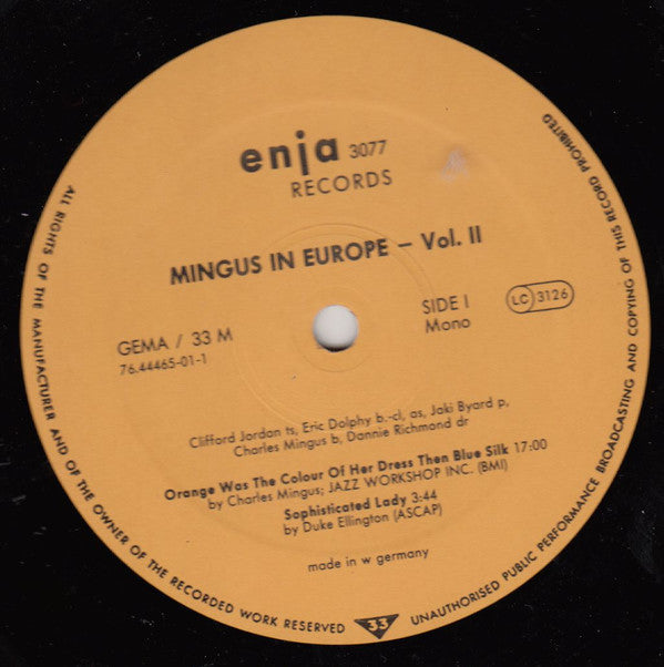 The Charles Mingus Quintet - Mingus In Europe Volume II (Vinyl, LP, Album, Mono) Very Good Plus (VG+) / Very Good Plus (VG+)