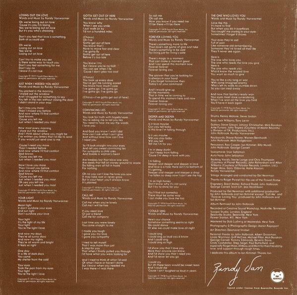 Randy Vanwarmer - Warmer (Vinyl, LP, Album) Very Good Plus (VG+) / Very Good Plus (VG+)