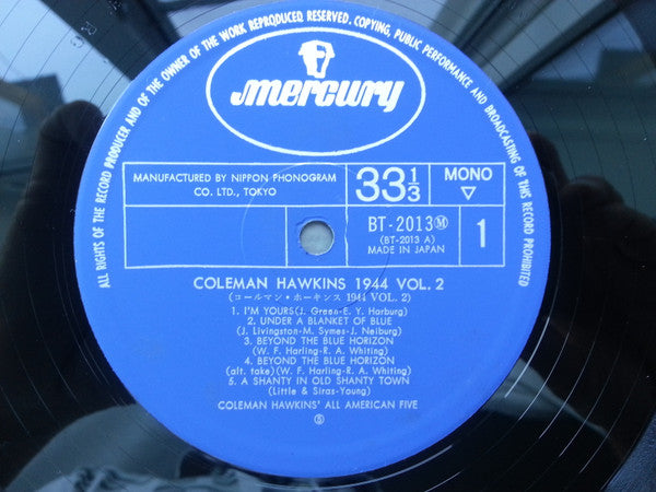 Coleman Hawkins - 1944 Vol. 2 (Vinyl, LP, Compilation, Mono) Very Good Plus (VG+) / Good Plus (G+)