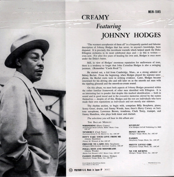 Johnny Hodges - Creamy (Vinyl, LP, Album, Limited Edition, Mono) Near Mint (NM or M-) / Very Good Plus (VG+)