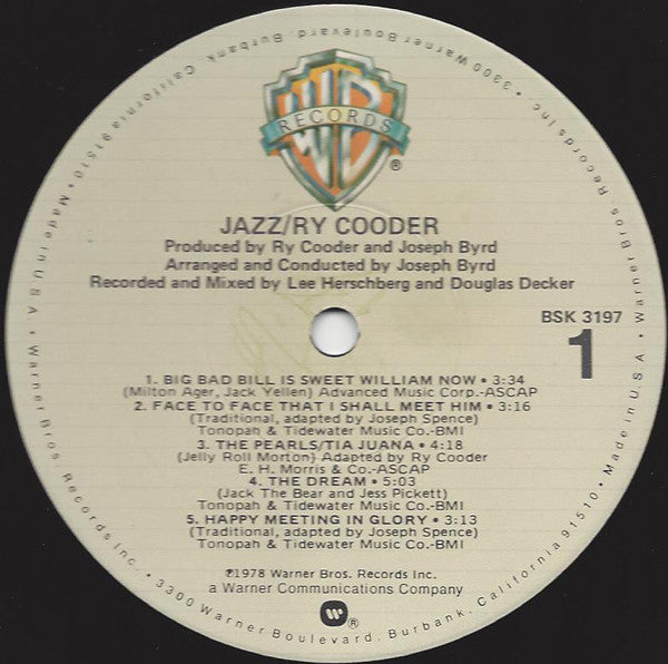 Ry Cooder - Jazz (Vinyl, LP, Album) Very Good (VG) / Very Good (VG)