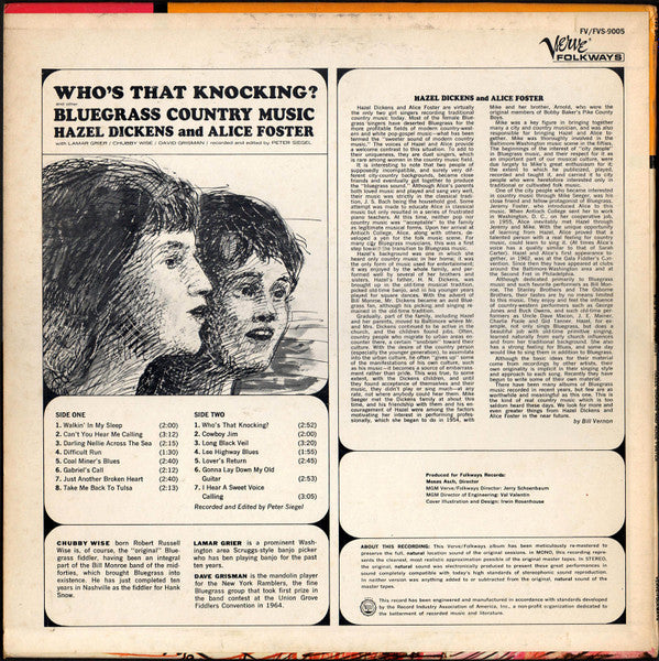 Hazel Dickens And Alice Gerrard - Who's That Knocking? And Other Bluegrass Music (Vinyl, LP, Album, Mono) Good Plus (G+) / Very Good (VG)