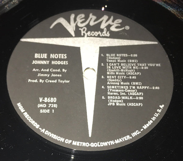 Johnny Hodges - Blue Notes (Vinyl, LP, Album, Mono) Very Good (VG) / Very Good (VG)