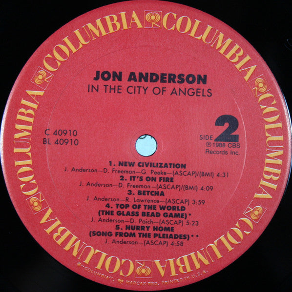 Jon Anderson - In The City Of Angels (Vinyl, LP, Album) Near Mint (NM or M-) / Very Good Plus (VG+)