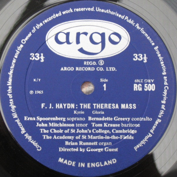 Joseph Haydn - Theresa Mass (Vinyl, LP, Mono) Very Good (VG) / Very Good (VG)