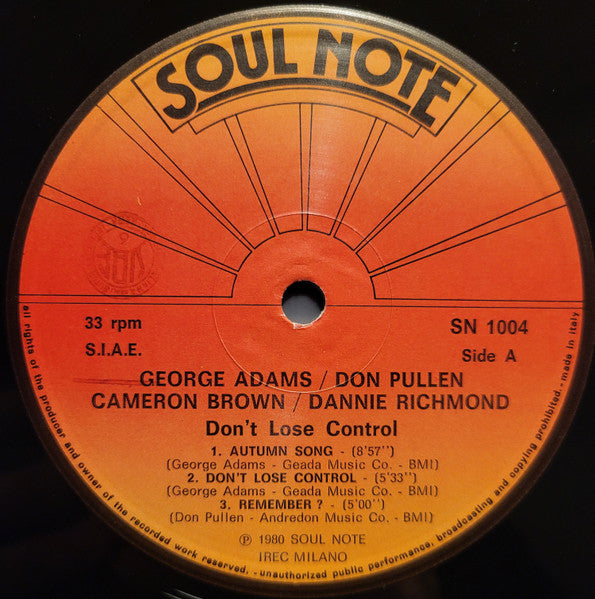 George Adams - Don Pullen Quartet - Don't Lose Control (Vinyl, LP, Album) Very Good Plus (VG+) / Very Good (VG)